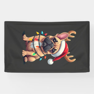 Funny French Bulldog Christmas Light Santa Hat Rei Banner