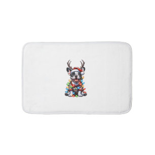 Funny French Bulldog Christmas Light Santa Hat Rei Bath Mat