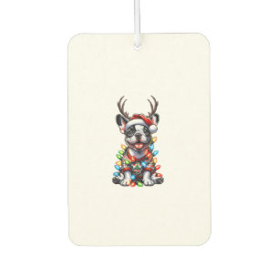 Funny French Bulldog Christmas Light Santa Hat Rei Car Air Freshener