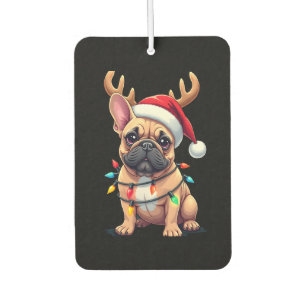 Funny French Bulldog Christmas Light Santa Hat Rei Car Air Freshener