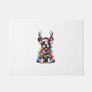 Funny French Bulldog Christmas Light Santa Hat Rei Doormat