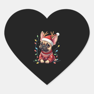 Funny French Bulldog Christmas Light Santa Hat Rei Heart Sticker
