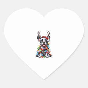 Funny French Bulldog Christmas Light Santa Hat Rei Heart Sticker