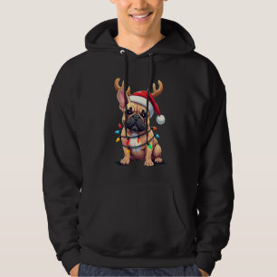 Funny French Bulldog Christmas Light Santa Hat Rei Hoodie