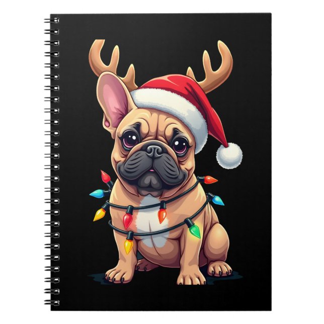 Funny French Bulldog Christmas Light Santa Hat Rei Notebook (Front)