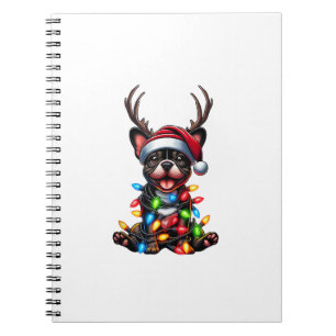 Funny French Bulldog Christmas Light Santa Hat Rei Notebook