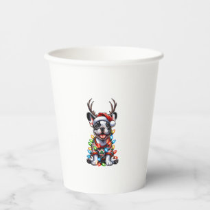 Funny French Bulldog Christmas Light Santa Hat Rei Paper Cups
