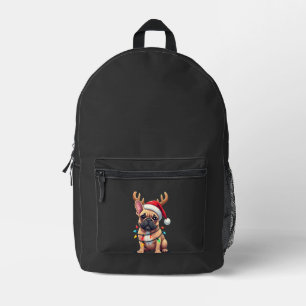 Funny French Bulldog Christmas Light Santa Hat Rei Printed Backpack