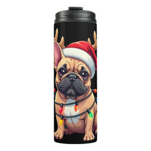 Funny French Bulldog Christmas Light Santa Hat Rei Thermal Tumbler