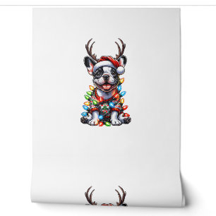 Funny French Bulldog Christmas Light Santa Hat Rei Wallpaper