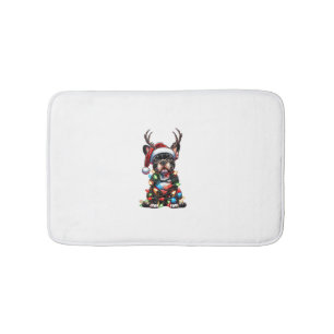Funny French Bulldog Christmas Santa Hat Light Rei Bath Mat