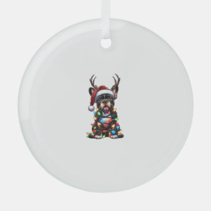 Funny French Bulldog Christmas Santa Hat Light Rei Glass Tree Decoration