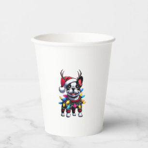 Funny French Bulldog Christmas Santa Hat Light Rei Paper Cups