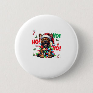 Funny French Bulldog Christmas Santa Hat Lights HO 6 Cm Round Badge