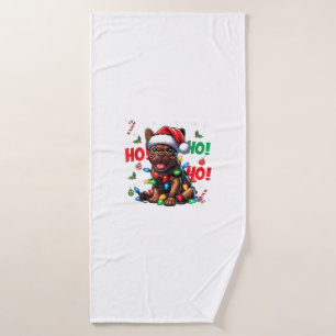Funny French Bulldog Christmas Santa Hat Lights HO Bath Towel