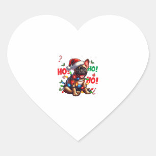 Funny French Bulldog Christmas Santa Hat Lights HO Heart Sticker
