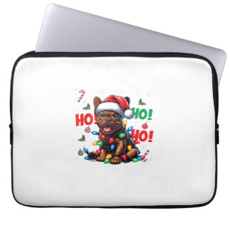 Funny French Bulldog Christmas Santa Hat Lights HO Laptop Sleeve