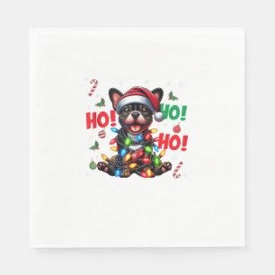 Funny French Bulldog Christmas Santa Hat Lights HO Napkin