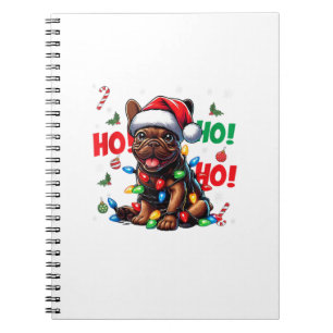 Funny French Bulldog Christmas Santa Hat Lights HO Notebook