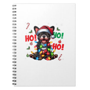 Funny French Bulldog Christmas Santa Hat Lights HO Notebook