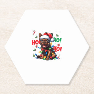 Funny French Bulldog Christmas Santa Hat Lights HO Paper Coaster