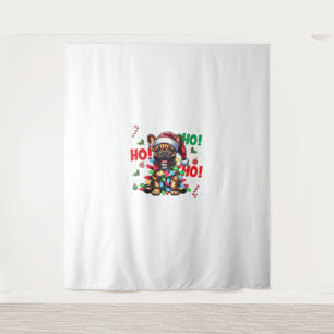 Funny French Bulldog Christmas Santa Hat Lights HO Tapestry