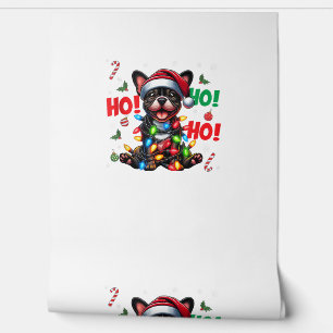 Funny French Bulldog Christmas Santa Hat Lights HO Wallpaper