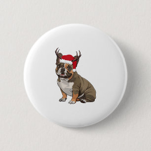 Funny French Bulldog Christmas Santa Hat Reindeer 6 Cm Round Badge