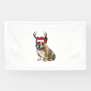 Funny French Bulldog Christmas Santa Hat Reindeer Banner