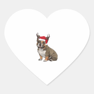 Funny French Bulldog Christmas Santa Hat Reindeer Heart Sticker