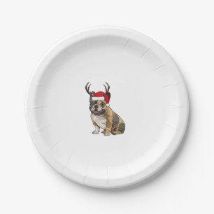 Funny French Bulldog Christmas Santa Hat Reindeer Paper Plate