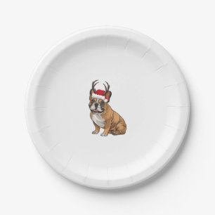 Funny French Bulldog Christmas Santa Hat Reindeer Paper Plate
