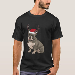 Funny French Bulldog Christmas Santa Hat Reindeer T-Shirt
