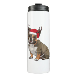 Funny French Bulldog Christmas Santa Hat Reindeer Thermal Tumbler