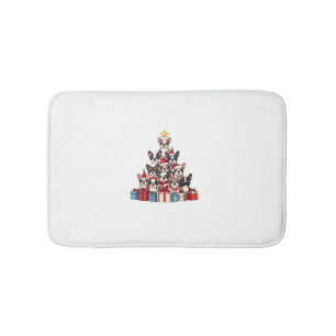 Funny French Bulldog Christmas Tree Santa Hat Snow Bath Mat
