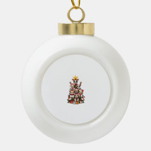 Funny French Bulldog Christmas Tree Santa Hat Snow Ceramic Ball Christmas Ornament