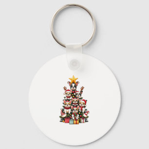 Funny French Bulldog Christmas Tree Santa Hat Snow Key Ring