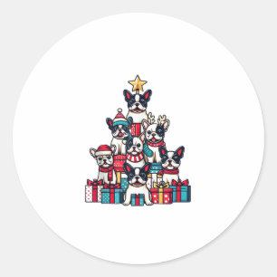 Funny French Bulldog Christmas Tree Snowflakes San Classic Round Sticker