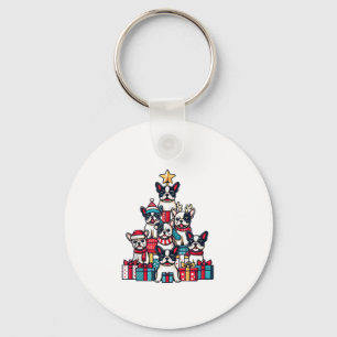 Funny French Bulldog Christmas Tree Snowflakes San Key Ring