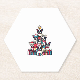 Funny French Bulldog Christmas Tree Snowflakes San Paper Coaster