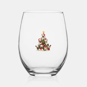 Funny French Bulldog Christmas Tree Snowflakes San Stemless Wine Glass
