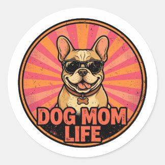 Funny French Bulldog Dog Mum Life Retro Sunset Dog Classic Round Sticker
