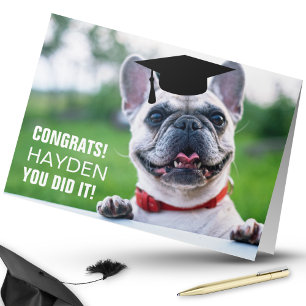 Funny French Bulldog Dog Photo Graduation  Card
