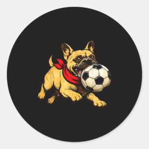 Funny French Bulldog Dog Playing Soccer Game Day Classic Round Sticker