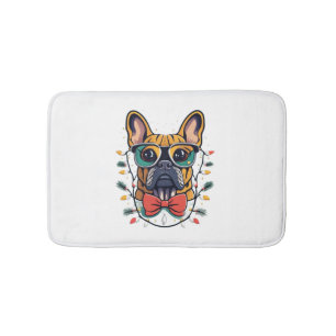 Funny French Bulldog Dog Tree Christmas Lights Xma Bath Mat