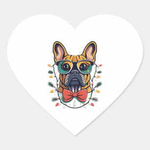 Funny French Bulldog Dog Tree Christmas Lights Xma Heart Sticker