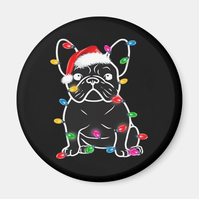 Funny French Bulldog Dog Tree Christmas Lights Xma Magnet (Front)