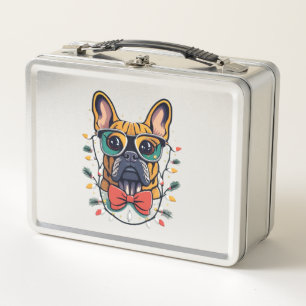 Funny French Bulldog Dog Tree Christmas Lights Xma Metal Lunch Box