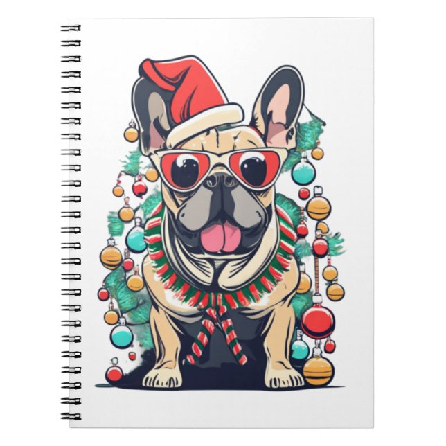 Funny French Bulldog Dog Tree Christmas Lights Xma Notebook (Front)