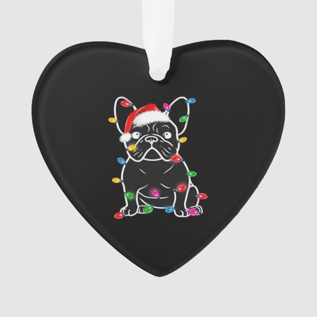 Funny French Bulldog Dog Tree Christmas Lights Xma Ornament (Front)